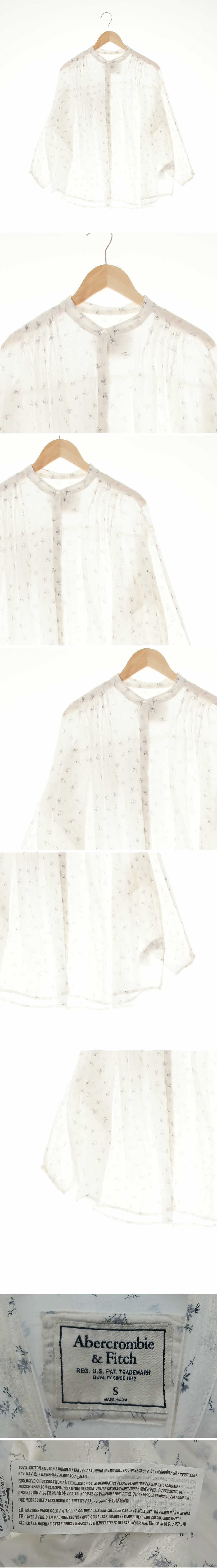 아베크롬비 아이보리 플로럴패턴 면 차이나카라핀턱루즈블라우스