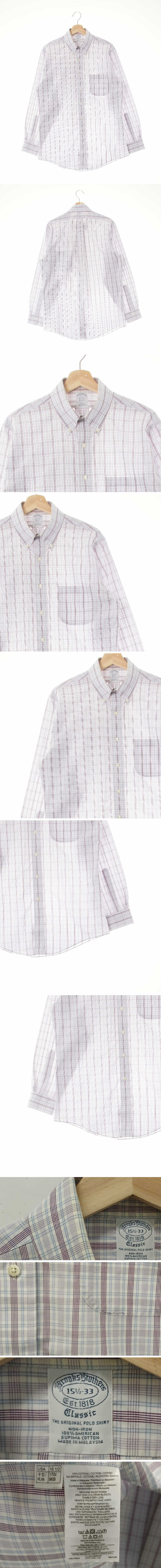 브룩스브라더스 퍼플 체크 면 아웃포켓루즈셔츠