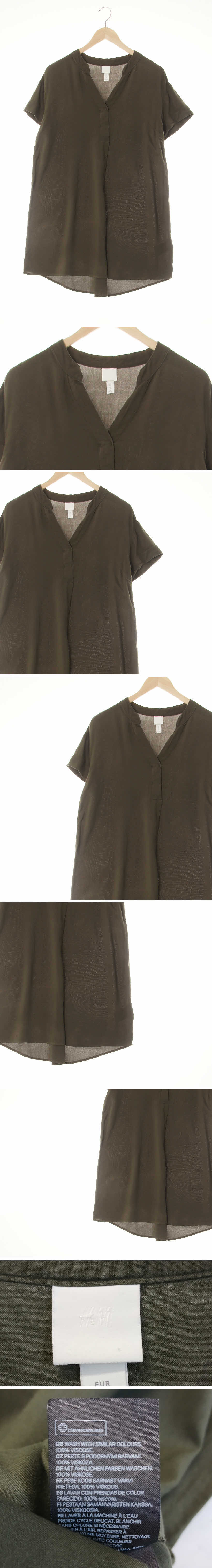 h&m 풀색 비스코스 브이넥루즈핏롤업원피스