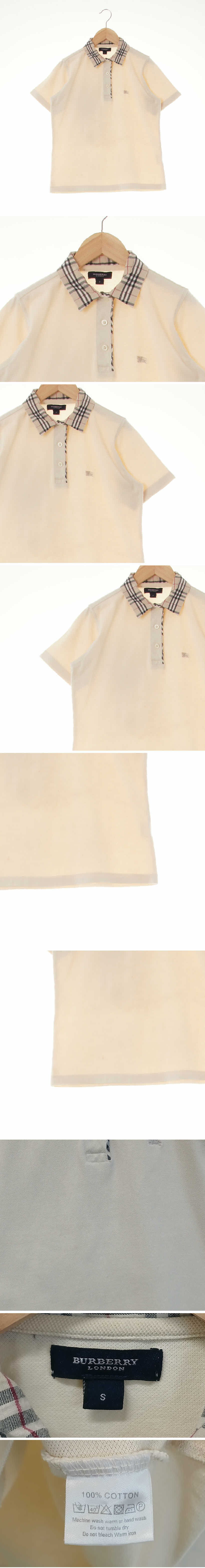 버버리 체크배색반팔카라티 버버리 아이보리 면 체크배색반팔카라티