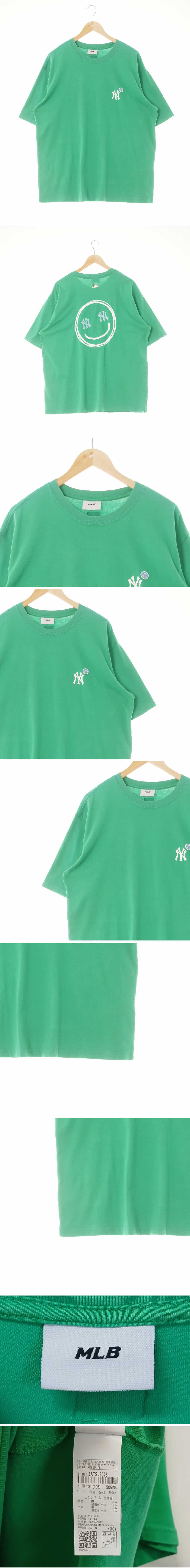 MLB NY스마일루즈반팔티 MLB 그린 프린팅 면혼방 NY스마일루즈반팔티
