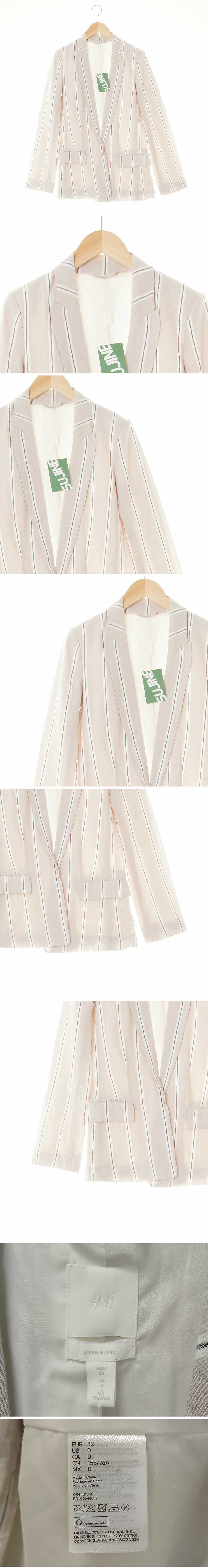 h&m 패디드오픈블레이저 h&m 라이트베이지 스트라이프 린넨혼방 패디드오픈블레이저