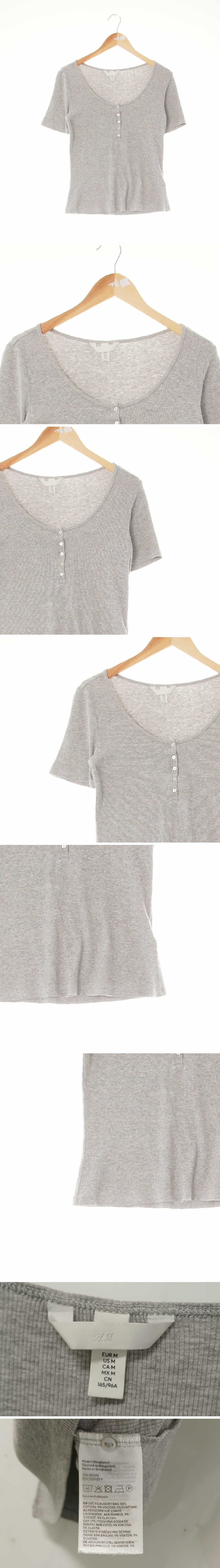 h&m 골지슬림반팔티 h&m 그레이 면혼방 골지슬림반팔티