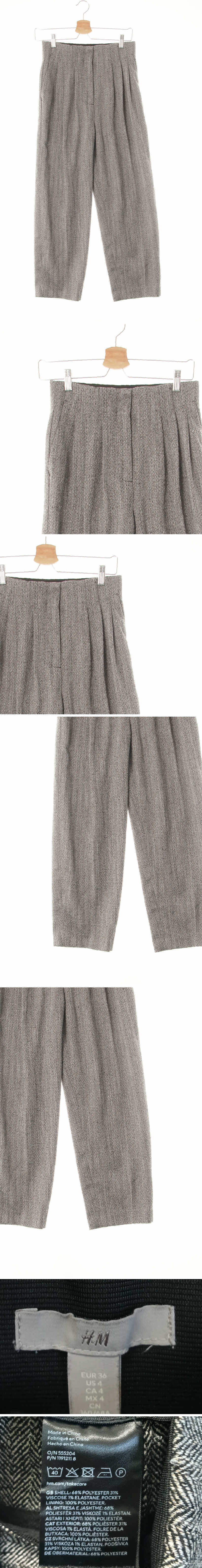 h&m 블랙 헤링본 비스코스혼방 쓰리턱하이웨스트슬랙스