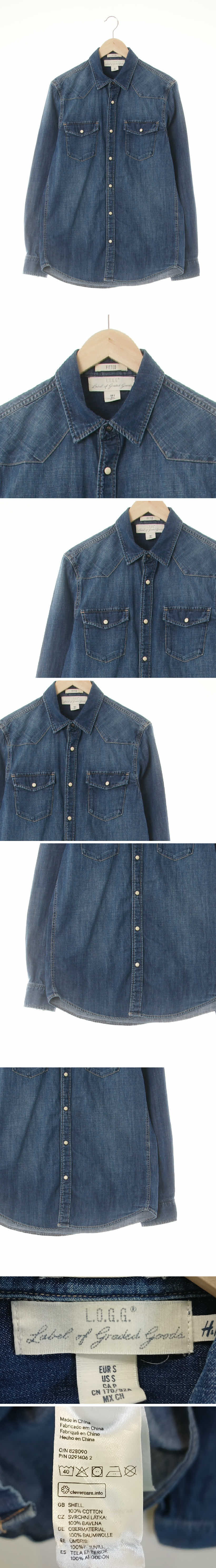 h&m 핏티드포켓셔츠 h&m 다크스톤워시블루 데님 핏티드포켓셔츠