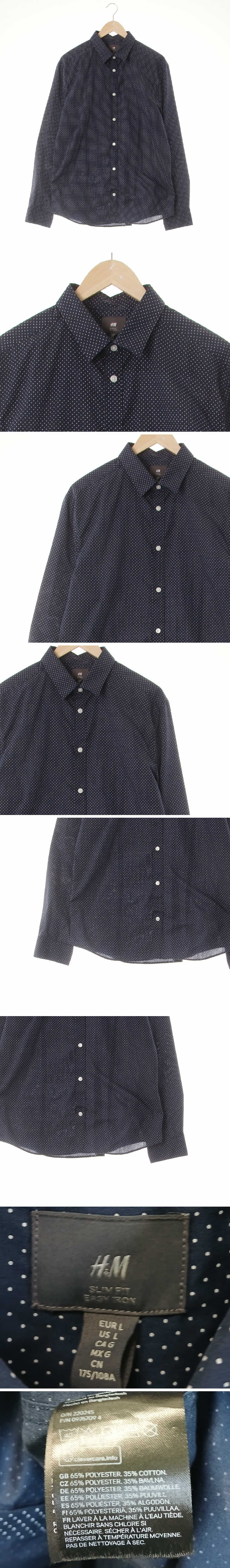h&m 이지아이론셔츠 h&m 네이비 도트 면혼방 이지아이론셔츠