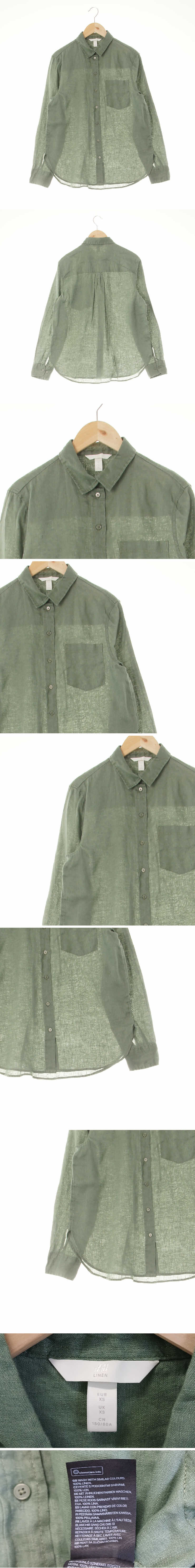 h&m 원포켓워싱거즈셔츠 h&m 카키 린넨 원포켓워싱거즈셔츠