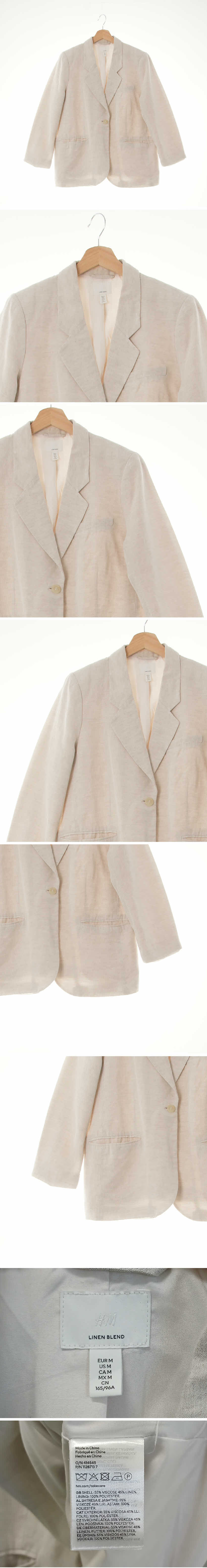 h&m 라이트베이지 린넨혼방 오버사이즈원버튼패디드블레이저