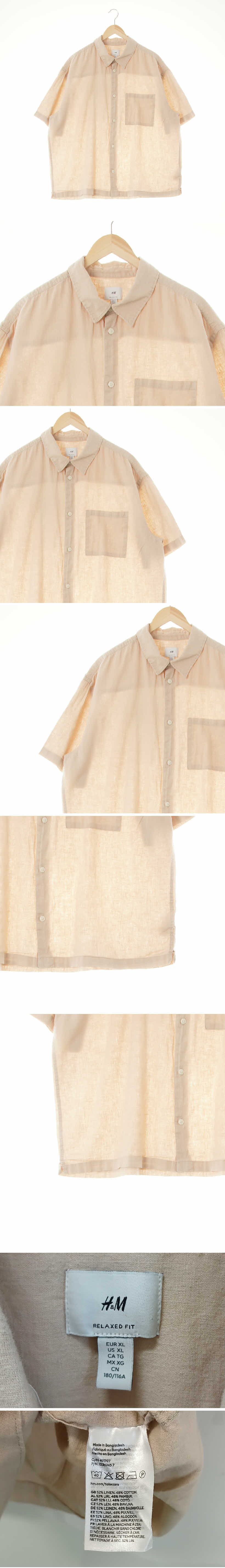 h&m 원포켓루즈반팔셔츠 h&m 베이지 린넨혼방 원포켓루즈반팔셔츠