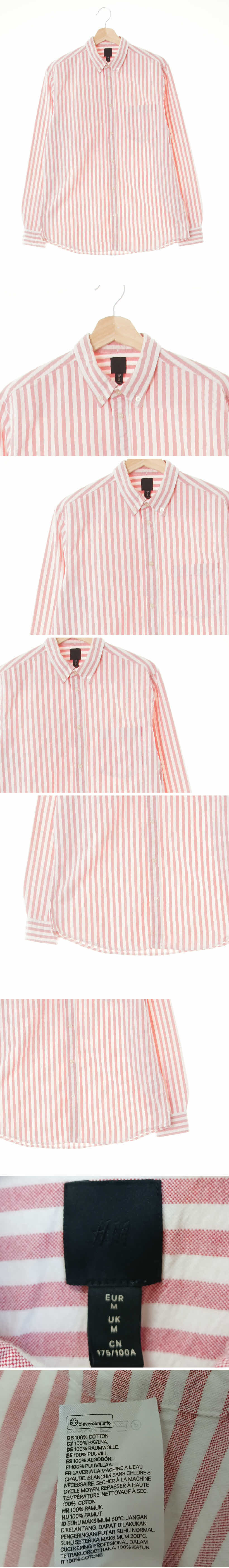 h&m 포켓클래식셔츠 h&m 로즈섀도우핑크브라이트화이트 스트라이프 면 포켓클래식셔츠