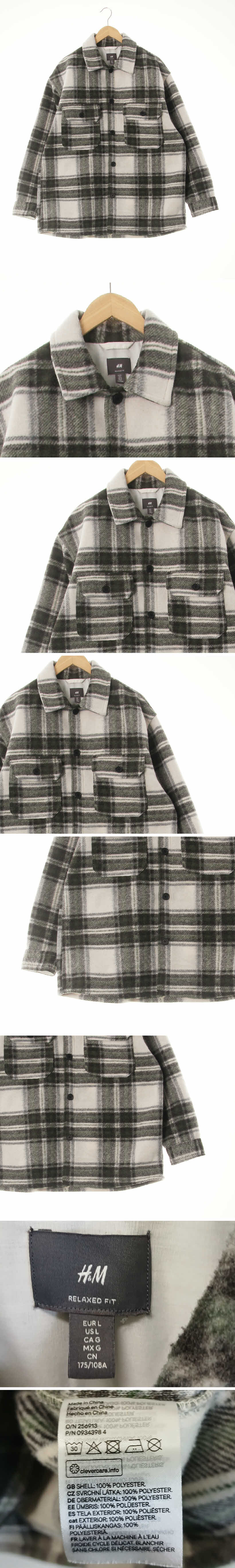 h&m 아웃포켓웜자켓 h&m 다크포레스트그린아이보리 체크 플란넬 아웃포켓웜자켓