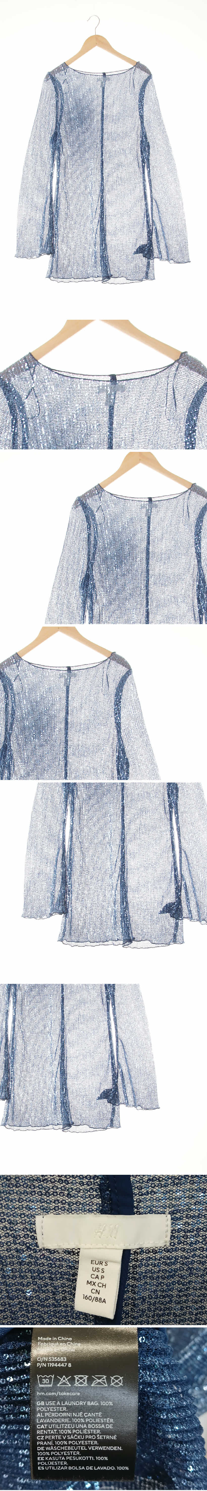 h&m 글리터소매나팔시스루원피스 h&m 마조리카블루 스팽글패턴 글리터소매나팔시스루원피스