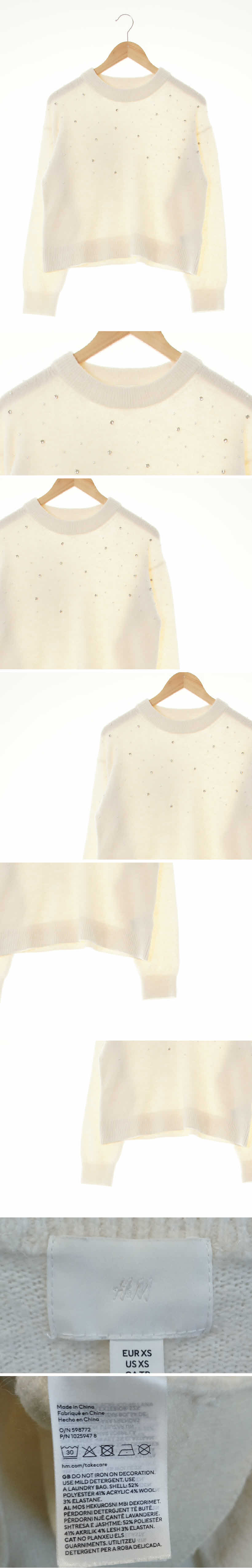 h&m 큐빅진주레귤러핏긴팔니트 h&m 크림아이보리 울혼방 큐빅진주레귤러핏긴팔니트