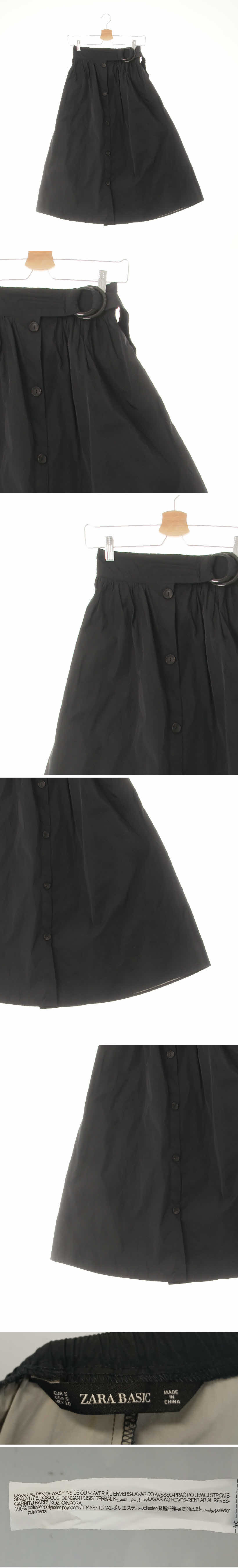 자라베이직 블랙 버튼슬릿벨티드롱스커트