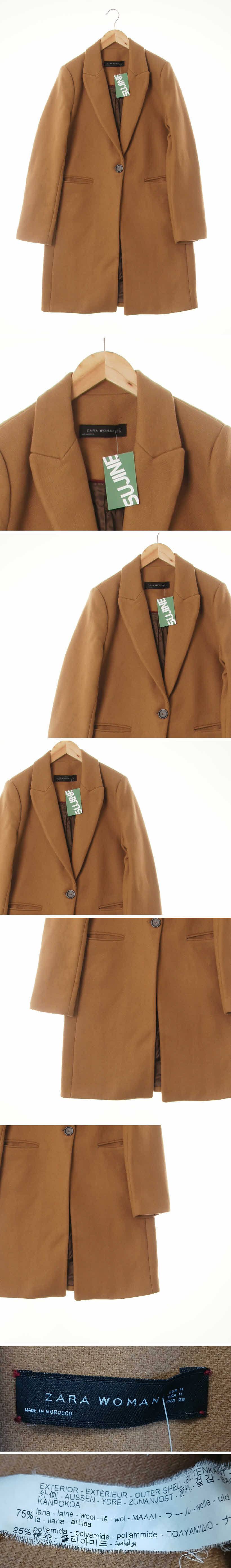 자라우먼 토바코브라운 울혼방 베이직라펠싱글버튼롱코트