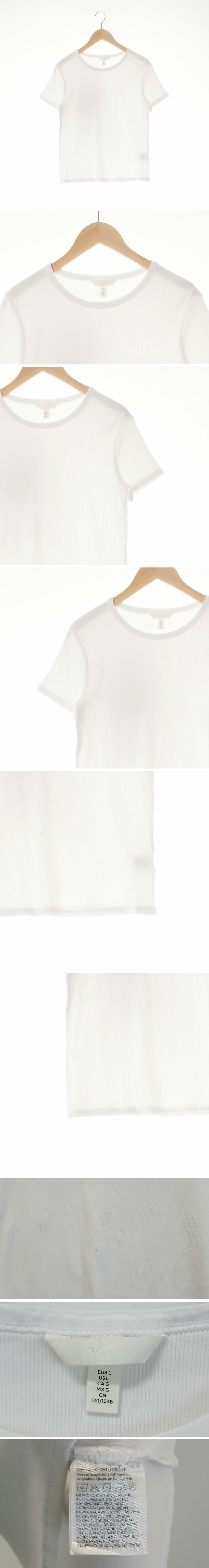 h&m 골지라운드반팔티셔츠 h&m 화이트 면혼방 골지라운드반팔티셔츠