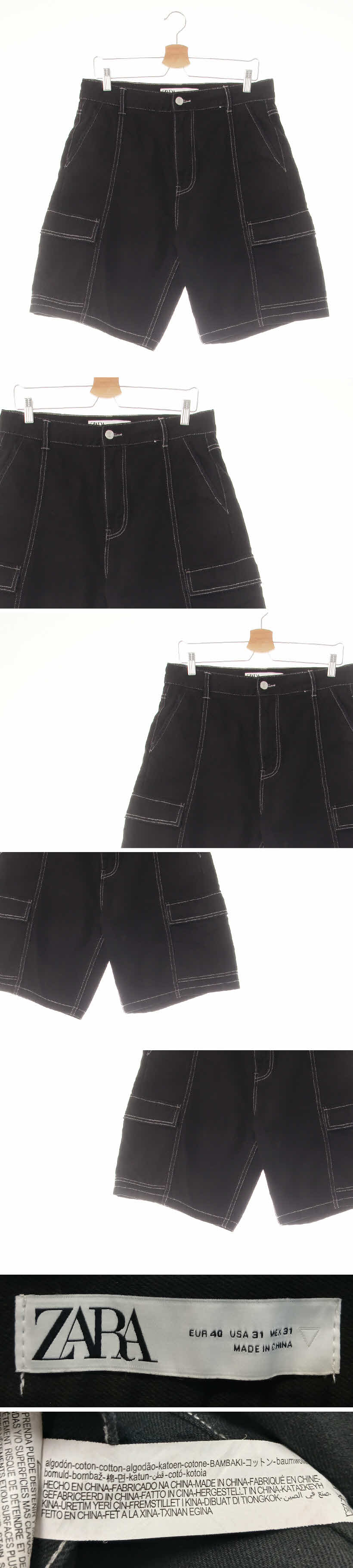 자라 스티치포켓버뮤다진 자라 블랙 데님 스티치포켓버뮤다진