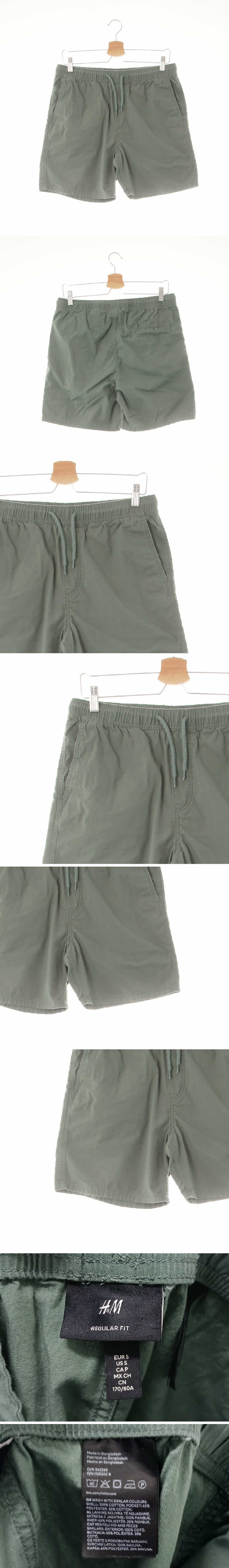h&m 워싱밴딩반바지 h&m 카키 면혼방 워싱밴딩반바지