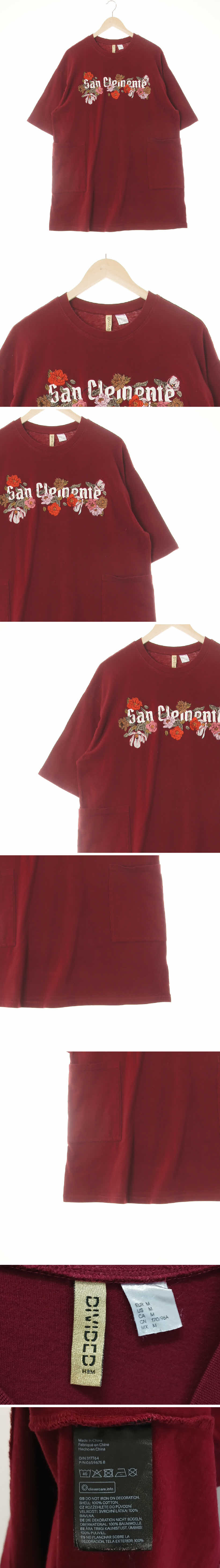 h&m 자수플라워레터링반팔원피스 h&m 버건디 프린팅 면 자수플라워레터링반팔원피스