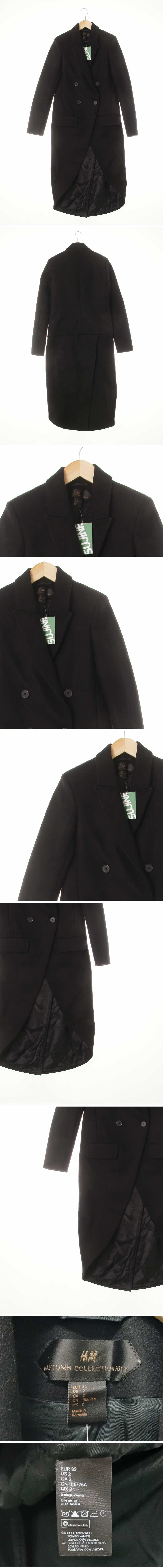 h&m 블랙 울혼방 튤립절개맥시코트