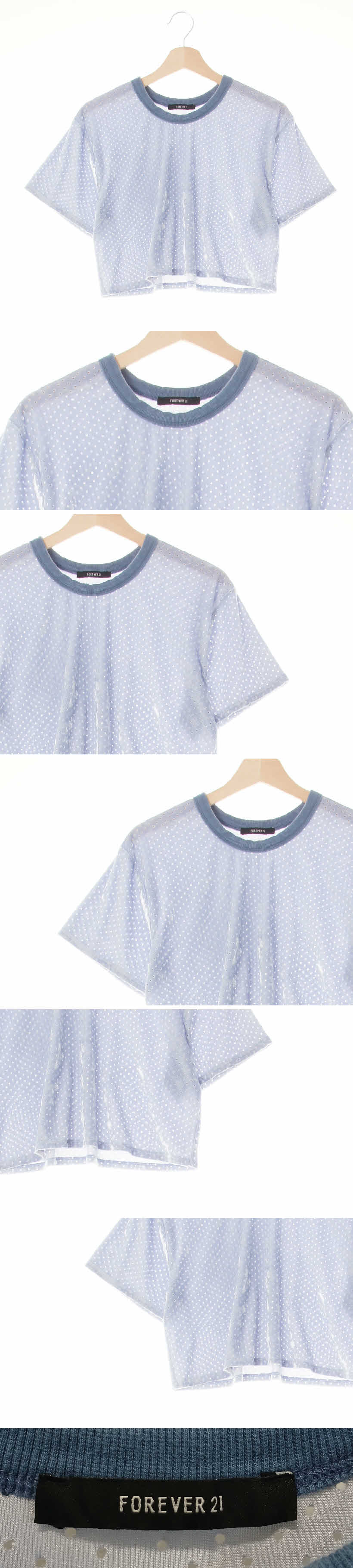 Forever21 광택펀칭크롭반팔티 Forever21 쉬머애쉬블루 광택펀칭크롭반팔티