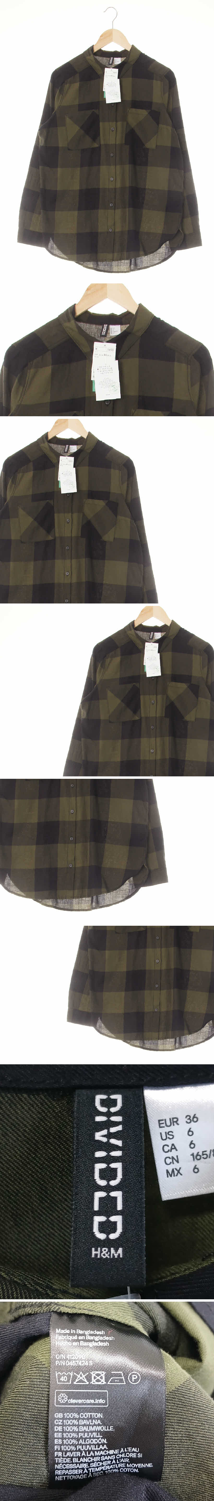 h&m 더블포켓루즈핏셔츠 h&m 딥카키블랙 체크 면 더블포켓루즈핏셔츠