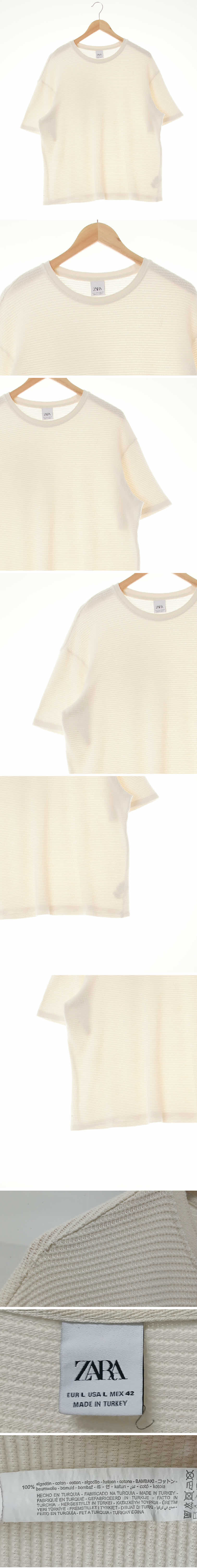 자라 루즈반소매라운드니트티 자라 아이보리 면 루즈반소매라운드니트티