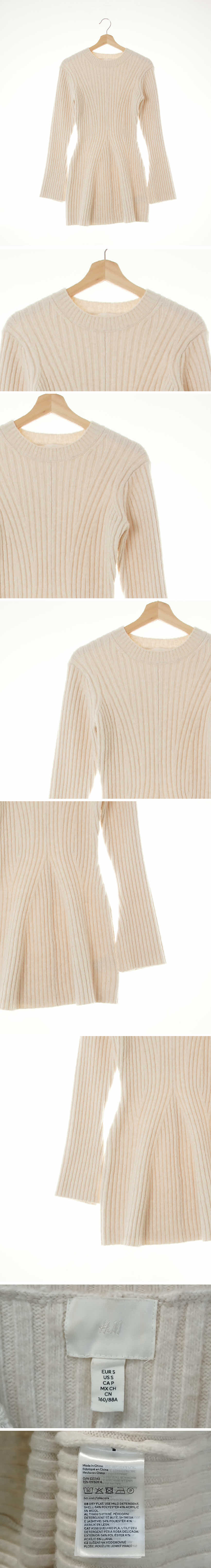 h&m 골지플레어니트원피스 h&m 아이보리 울혼방 골지플레어니트원피스