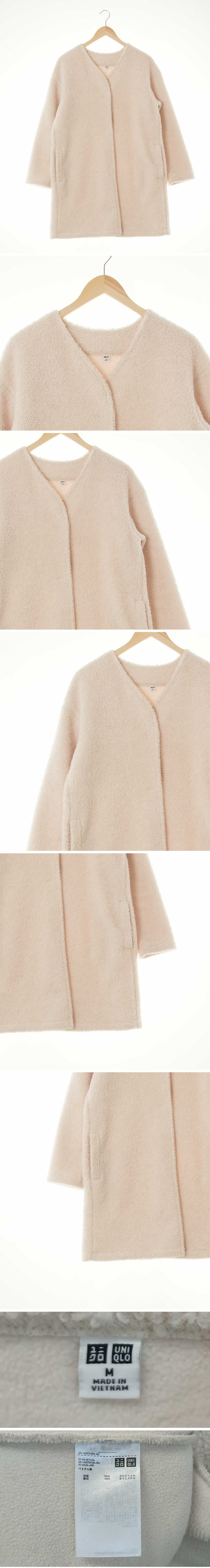 유니클로 노카라뽀글이롱재킷 유니클로 아이보리 노카라뽀글이롱재킷