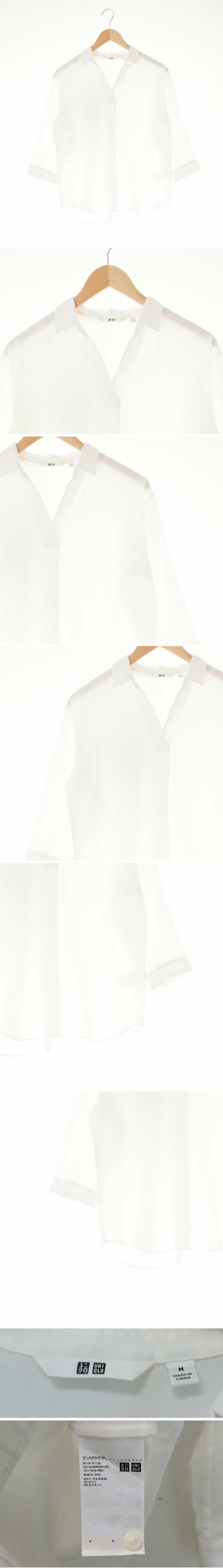유니클로 슬릿카라핀턱8부블라우스 유니클로 화이트 슬릿카라핀턱8부블라우스