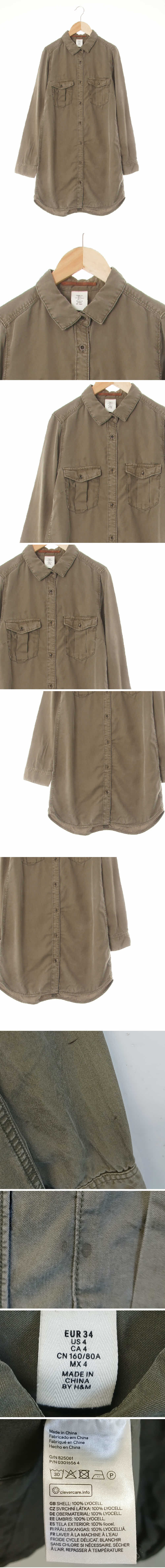 h&m 더블플랩포켓셔츠원피스 h&m 카키 더블플랩포켓셔츠원피스