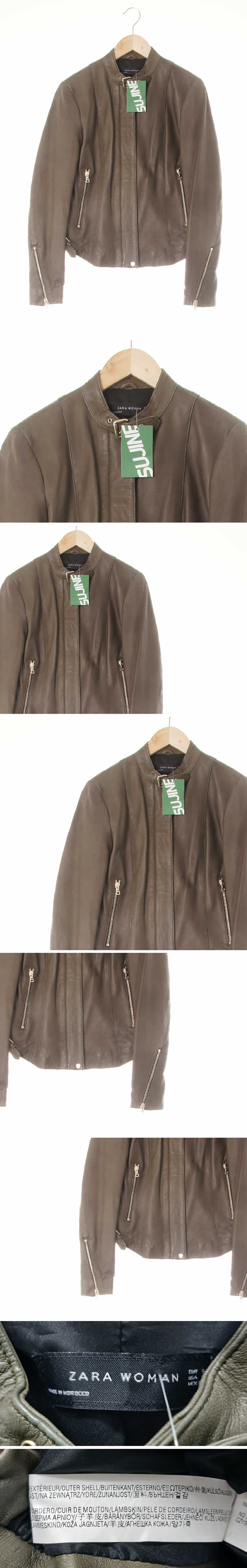 자라 블러카키 양가죽 슬림라운딩레더자켓