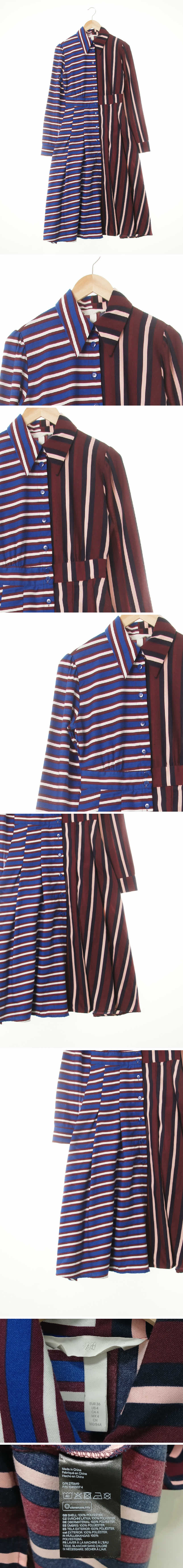 h&m 배색롱카라맥시원피스 h&m 와인블루 스트라이프 배색롱카라맥시원피스
