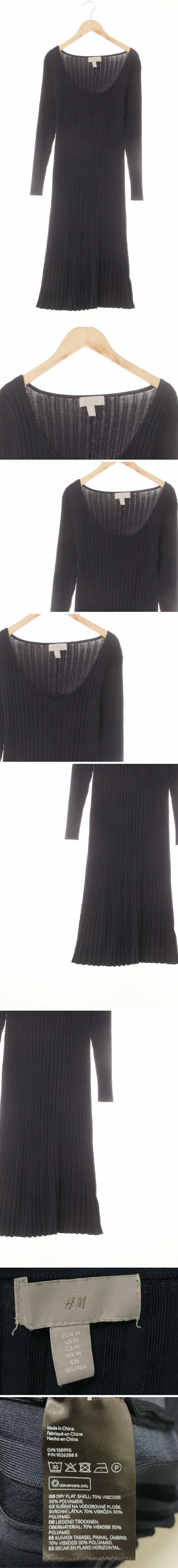 h&m 네이비 비스코스혼방 와이드유넥골지원피스