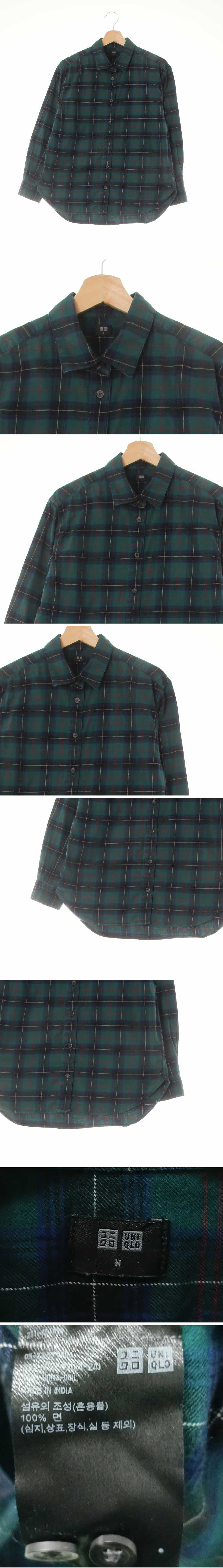 유니클로 클래식셔츠 유니클로 보스포루스그린블루 체크 플란넬 클래식셔츠
