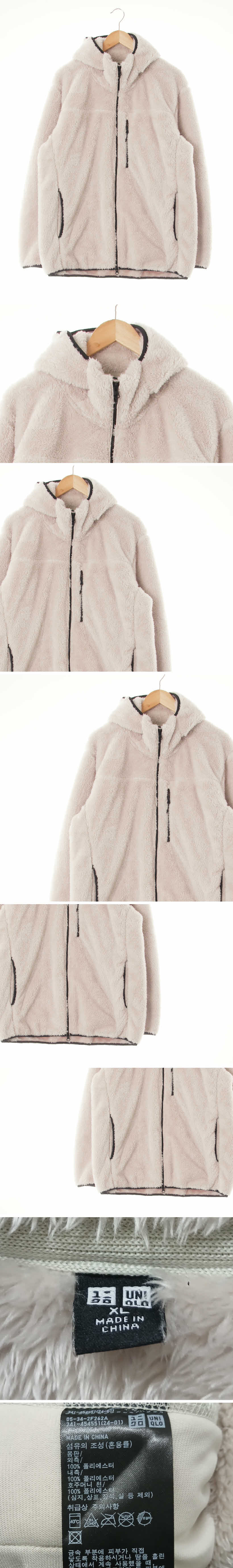 유니클로 아이보리 플리스헤비후드점퍼
