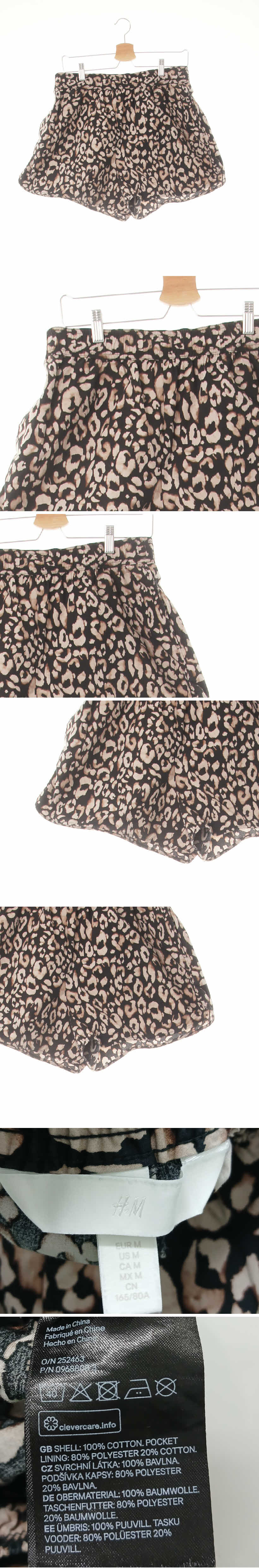 H&M 트임라운드컷숏츠 H&M 블랙코코아브라운 레오파드 면 트임라운드컷숏츠