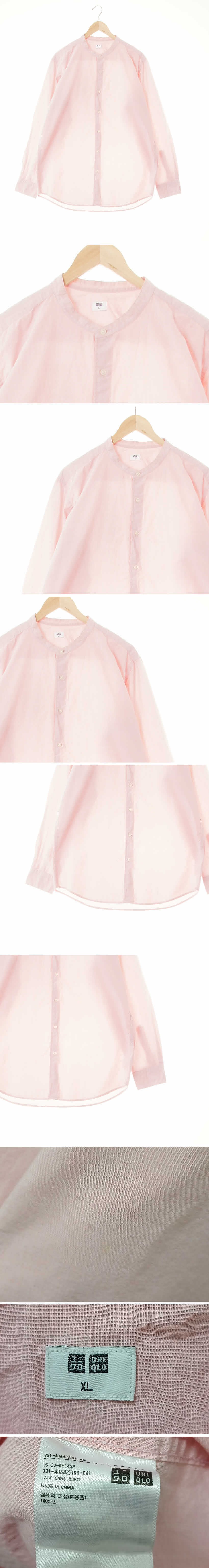 유니클로 밴드카라베이직셔츠 유니클로 로즈스모크핑크 면 밴드카라베이직셔츠