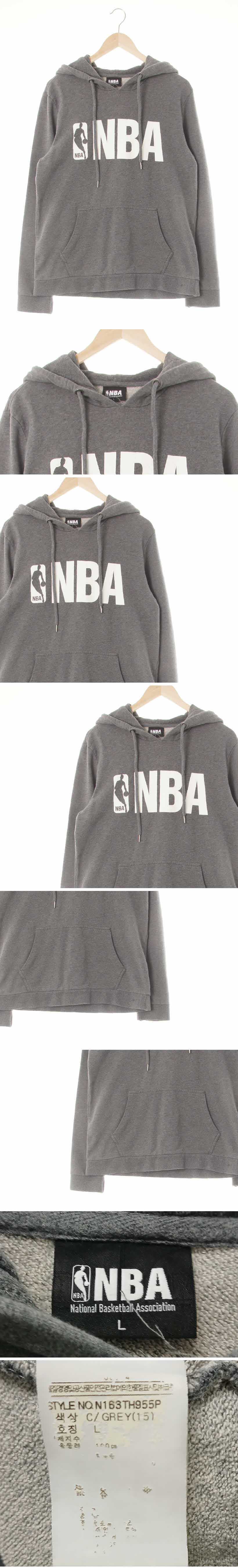 NBA 로고루즈핏후드티 NBA 그레이 면혼방 로고루즈핏후드티