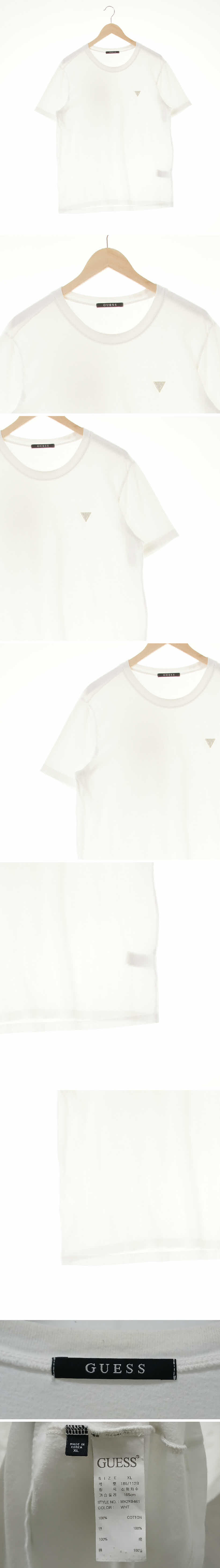 게스 패치로고라운드반팔티 게스 화이트 면 패치로고라운드반팔티