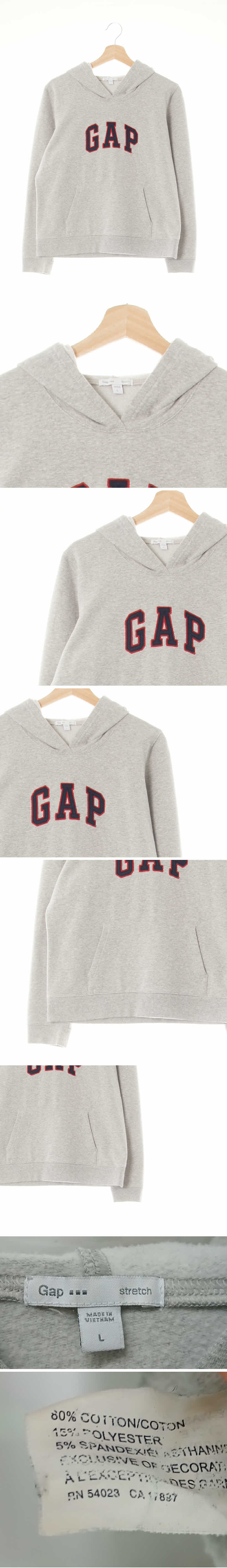 gap 로고빅패치웜포켓후드티 gap 멜란지그레이 면혼방 로고빅패치웜포켓후드티