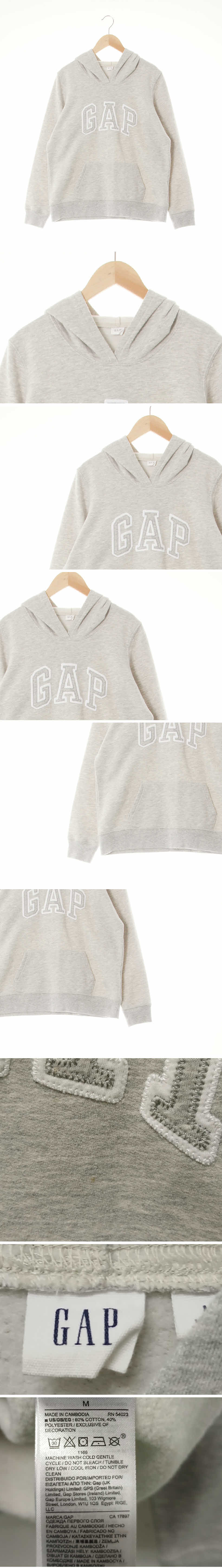 gap 중앙빅패치로고후드티 gap 멜란지그레이 면혼방 중앙빅패치로고후드티