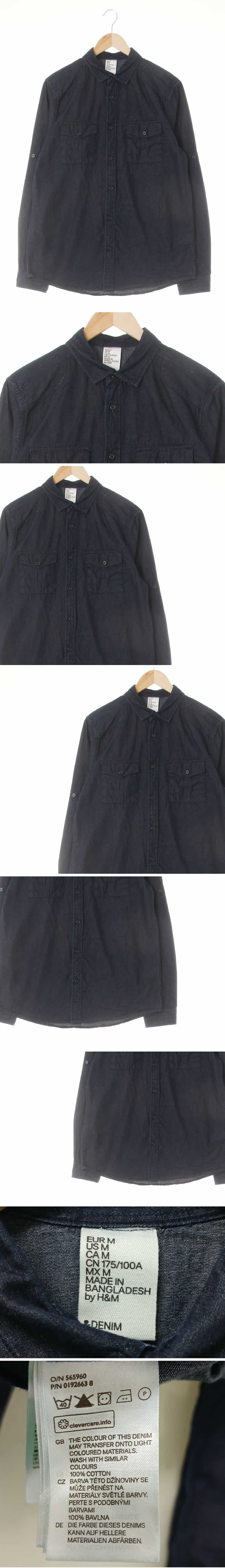 h&m 진청 데님 더블포켓롤업청남방