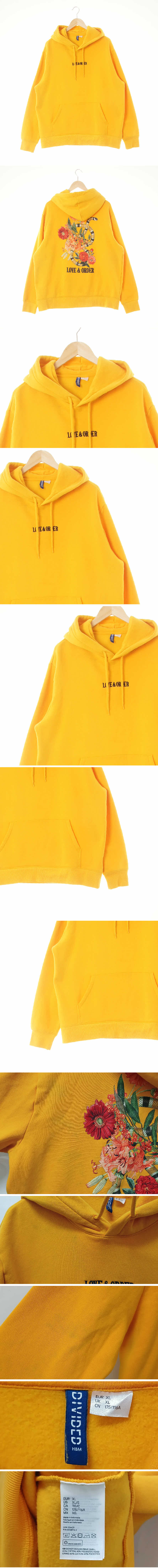 h&m 스네이크플라워후드티 h&m 다크옐로우 프린팅 면혼방 스네이크플라워후드티