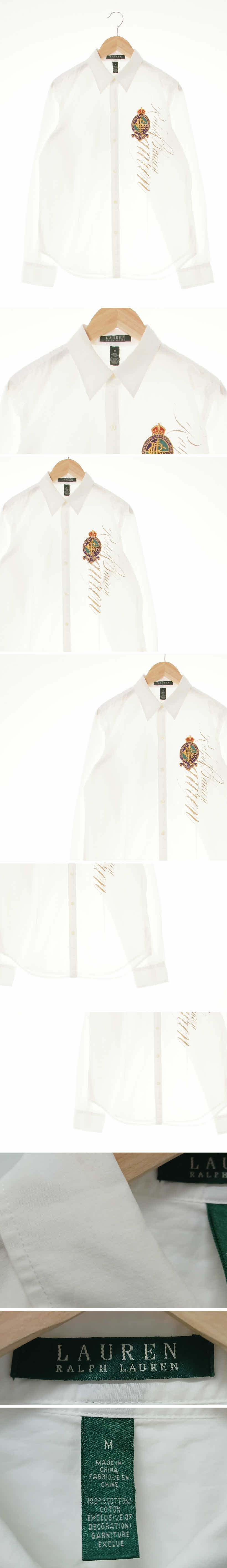 로렌 라벨링빅자수긴팔셔츠 로렌 화이트 면 라벨링빅자수긴팔셔츠