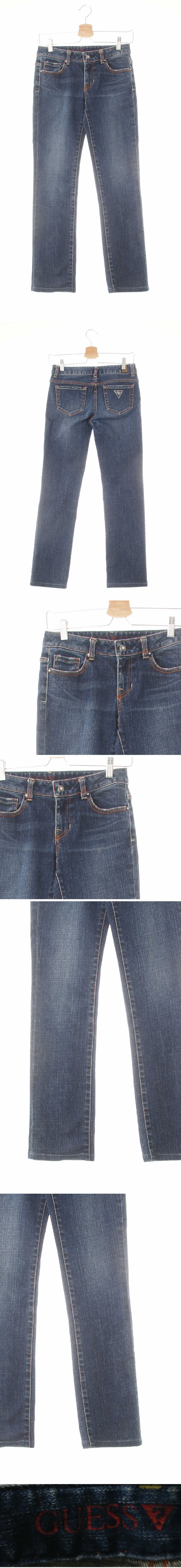 Guess 큐빅버튼워시드로우진 Guess 진청 데님 큐빅버튼워시드로우진