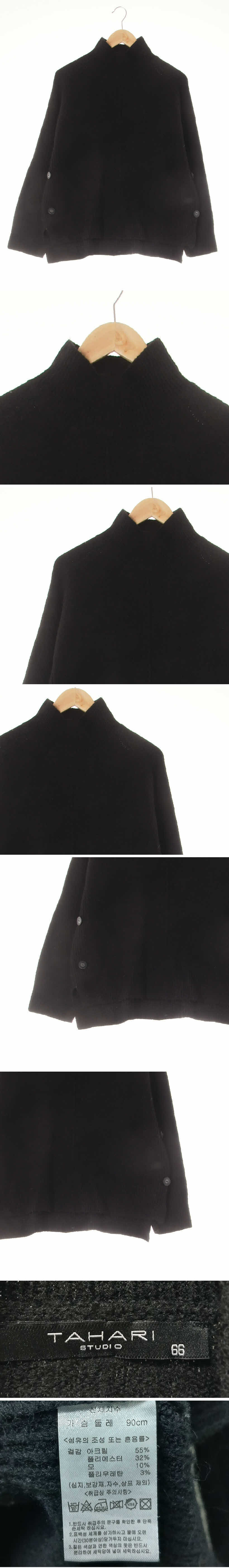 tahari 하이넥절개라인버튼니트 tahari 블랙 울혼방 하이넥절개라인버튼니트