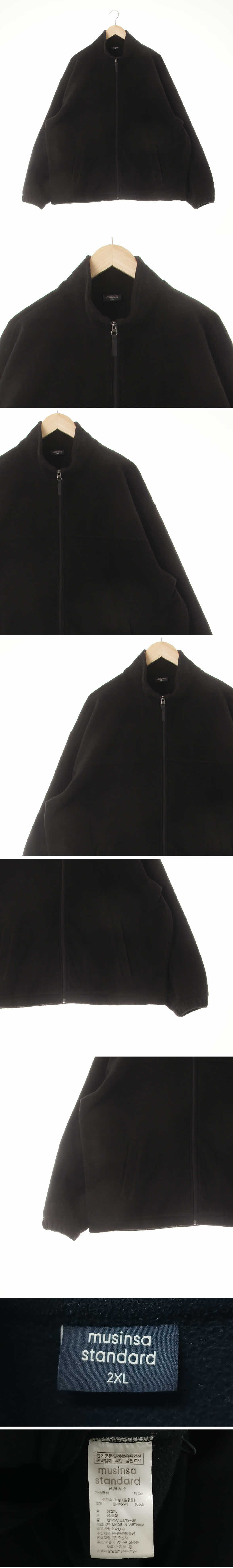 무신사스탠다드 하이넥오버사이즈절개후리스집업 무신사스탠다드 블랙 하이넥오버사이즈절개후리스집업