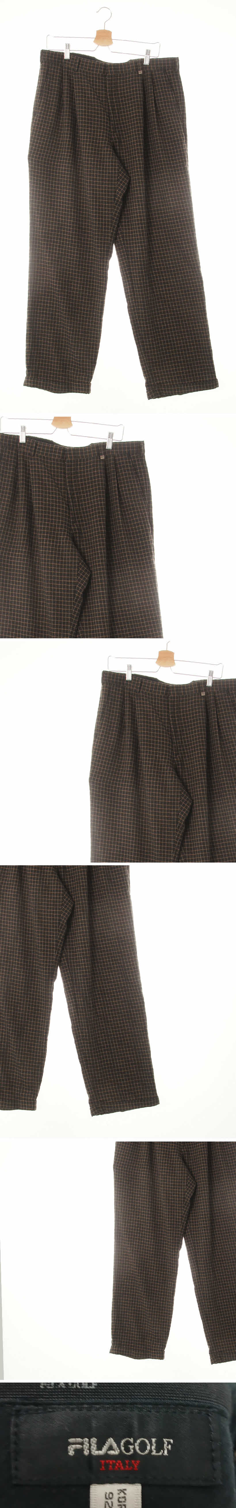 필라골프 롤업핀턱골프팬츠 필라골프 다크카키오렌지브라운 체크 롤업핀턱골프팬츠