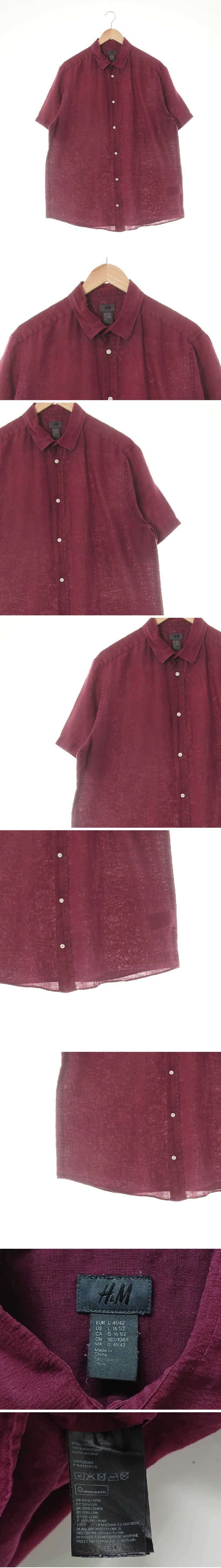 h&m 와인 린넨 루즈핏반소매셔츠